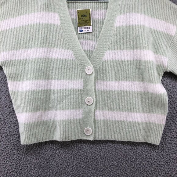 NWT It's Our Time Cardigan Womens M V-neck Pastel Green Striped Button Front - Picture 4 of 10